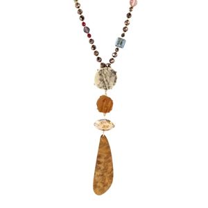 Bold Statement Pendant Necklace Celluloid & Stone Mix Media Gold Link Chain